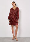 Gold Foil Spot Tiered Mini Dress, Burgundy, large