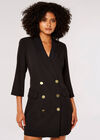 Double-Breasted Blazer Mini Dress, Black, large
