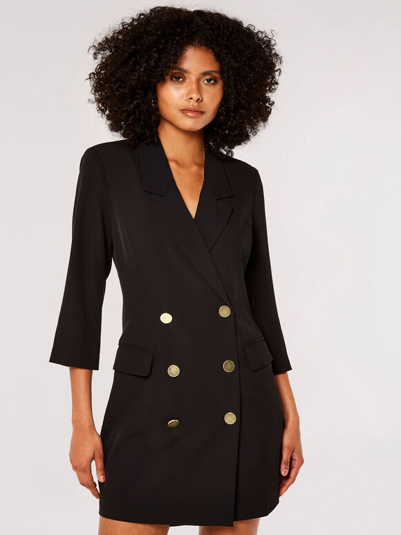 Double-Breasted Blazer Mini Dress, Black, large