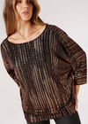 Metallic Sparkle Oversized Jersey Top , Brown, large