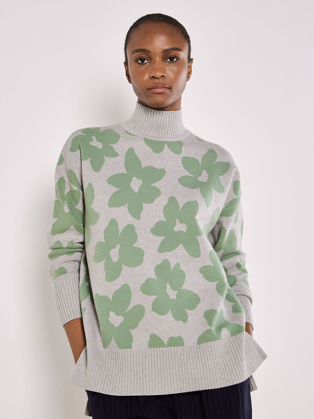 Image of Flower Oversized Mock Neck Jumper