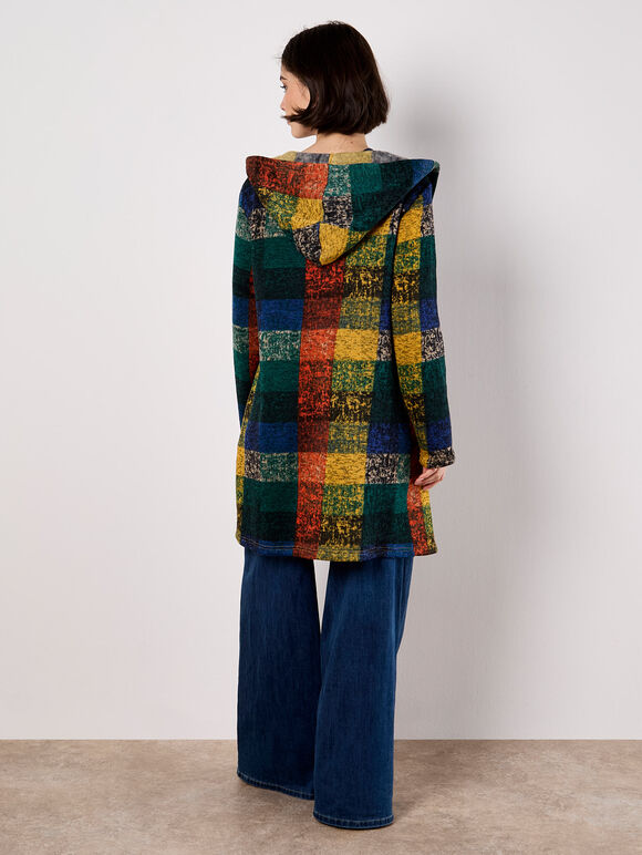 Colourful Check Hooded Coatigan, Orange, large