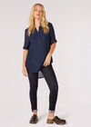 Slub Shimmer Relaxed Blouse, Navy, large