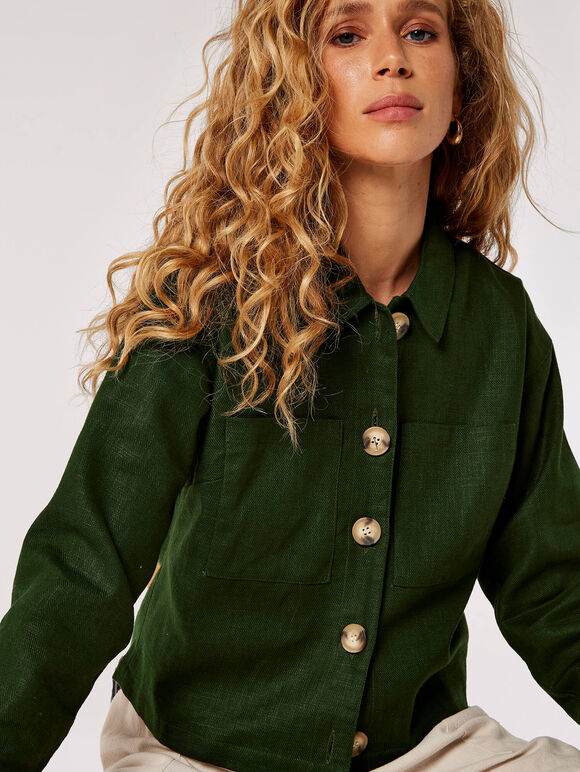Linen Crop Jacket, Green, large