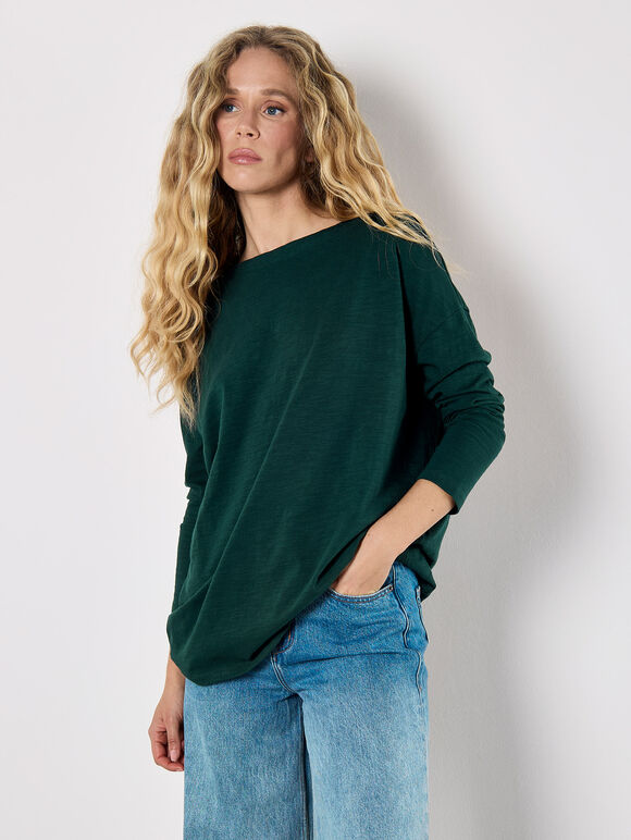 Pure Cotton Oversized Top, Green, large