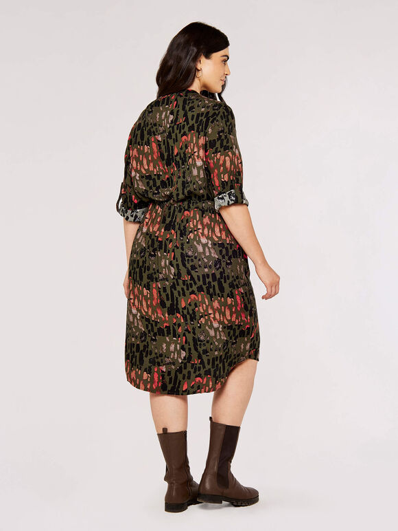 Curve Brushstroke Mini Dress, Khaki, large