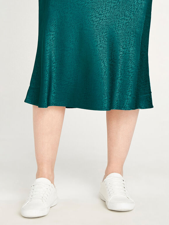 Bias Cut Satin Midi Skirt, Green, large