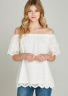 Cream Bardot Lace Trim Top, Cream, large