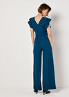 Ruffle Sleeve Jersey Jumpsuit, Teal, large