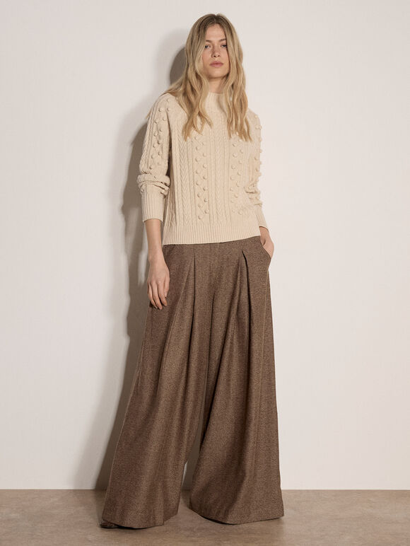 Bobble Cable Knit Jumper, Stone, large
