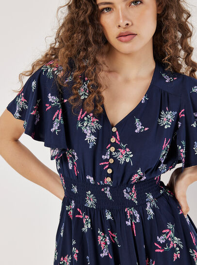 Botanical Floral Smocked Midi Dress