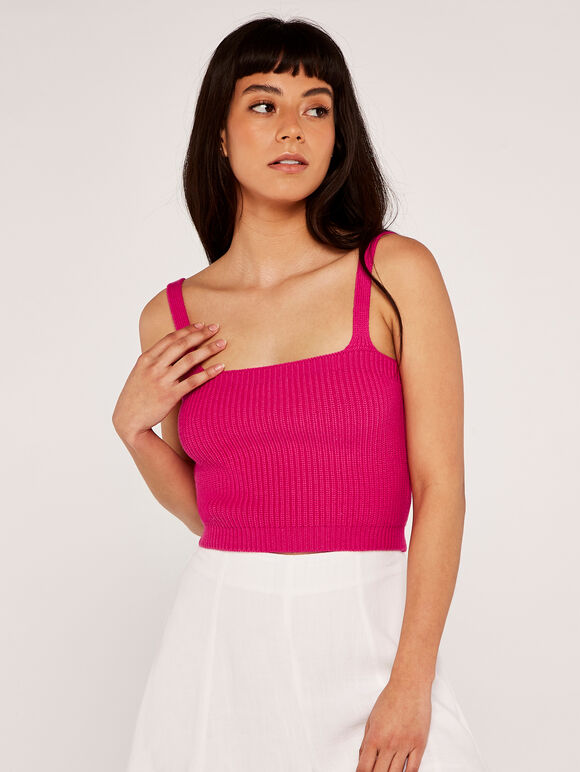 Knitted Cami Co-Ord, Fuchsia, large