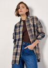 Mixed Check Oversized Shirt, Navy, large
