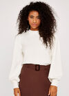 Volume Sleeve Crew Neck Jumper, Cream, large