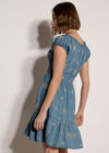 Denim Floral Embroidered Mini Dress, Blue, large