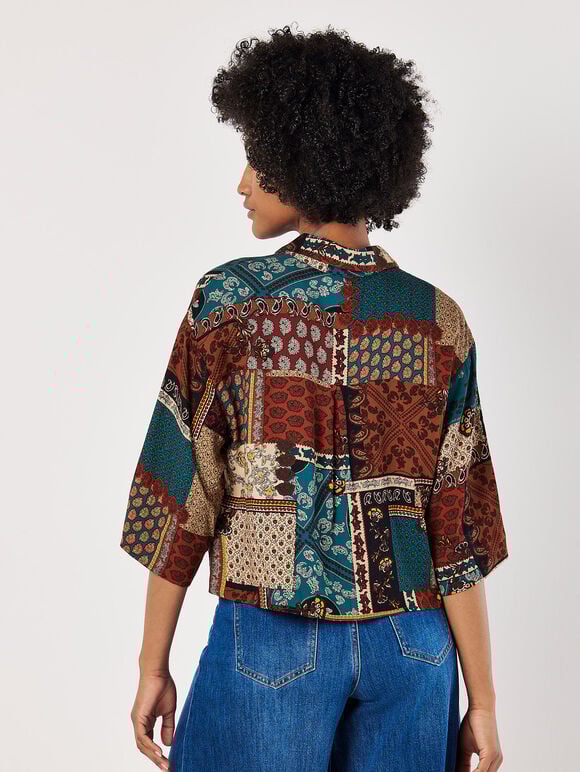 Patchwork Paisley Boxy Shirt, Rust, large