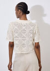 Floral Cotton Crochet Cardigan, Stone, large