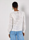 Cotton Embroidered Ruffle Shirt, White, large