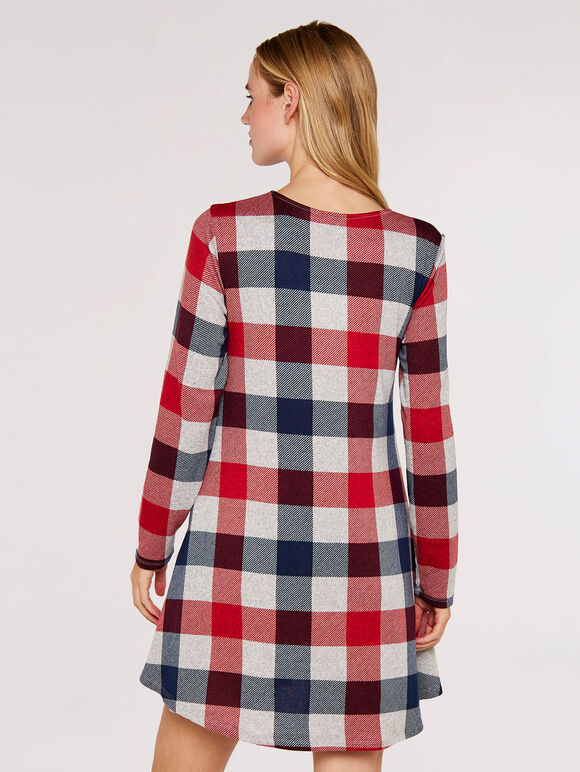 Checked Swing Dress, Red, large