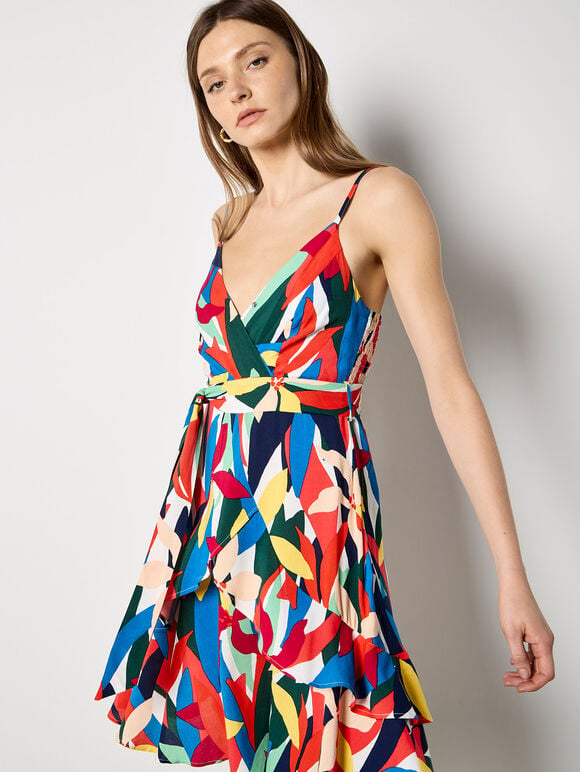 Colour Block Tiered Cami Mini Dress, Orange, large