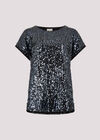 Sequin Embellished T-Shirt, Dark Grey - Charcoal, large