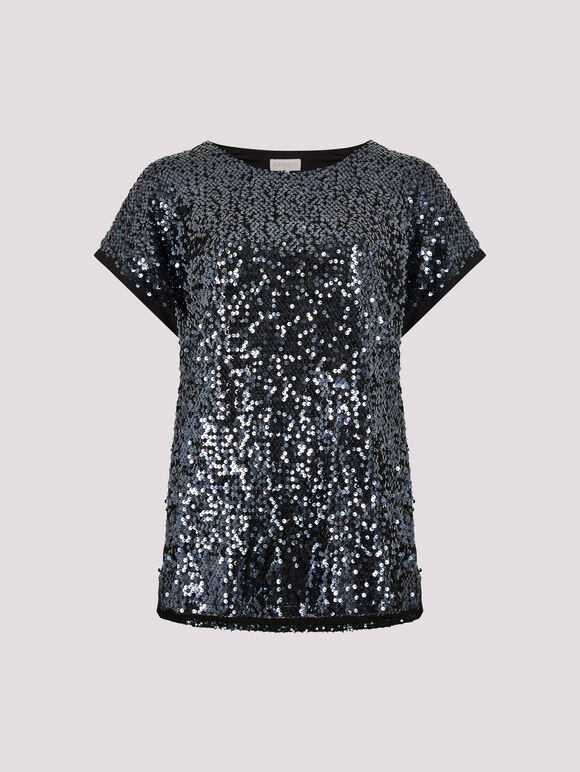Sequin Embellished T-Shirt, Dark Grey - Charcoal, large