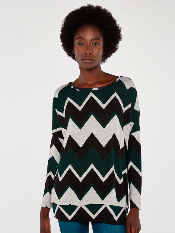 Chevron Oversized Top, Green, large