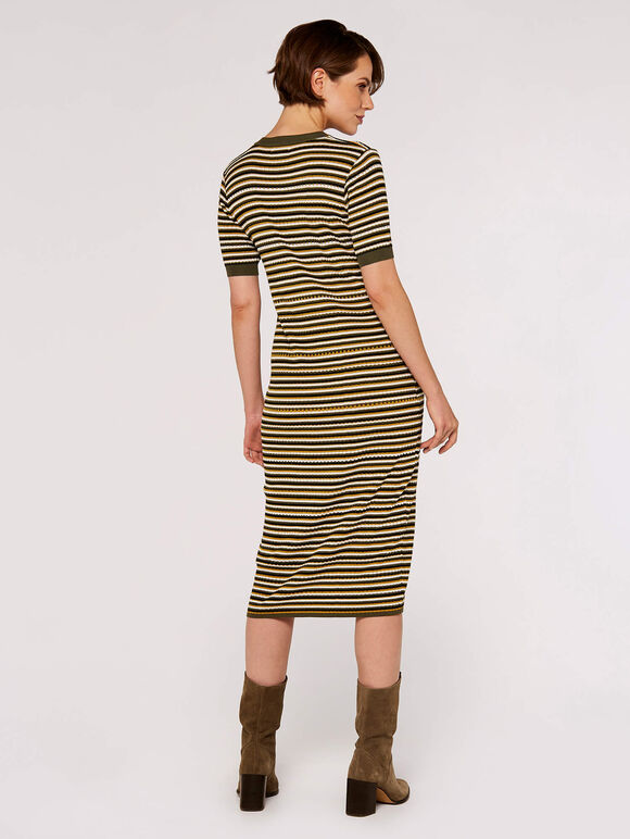 Stripe Knit Midi Dress, Khaki, large