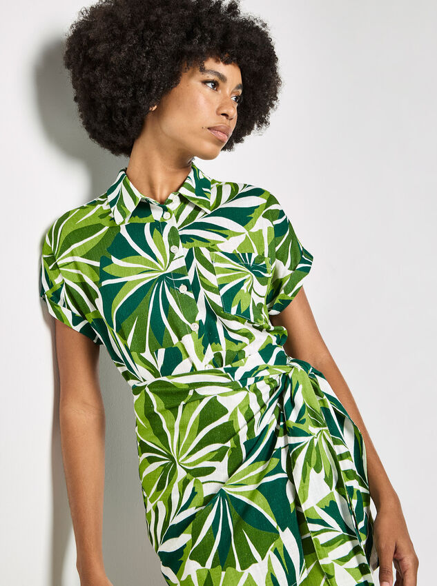 Tropical Leaf Print Shirt, Green, large
