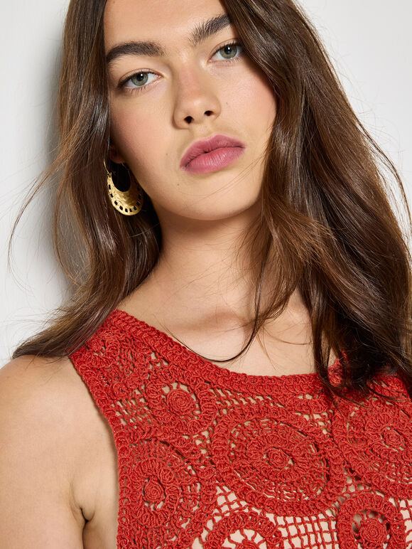 Crochet Circles Crop Top, Orange, large