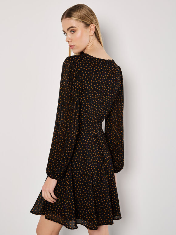 Chiffon Polka Dot Mini Dress, Black, large