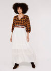 Gingham Check Balloon Sleeve Blouse, Brown, large