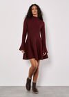 Bell Sleeve Knitted Skater Mini Dress, Burgundy, large