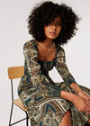 Scarf Print Milkmaid Midi Dress, Green, large