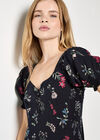 Botanical Floral Smocked Mini Dress, Black, large