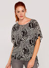 Psychedelic Tie Side Batwing Top, Black, large