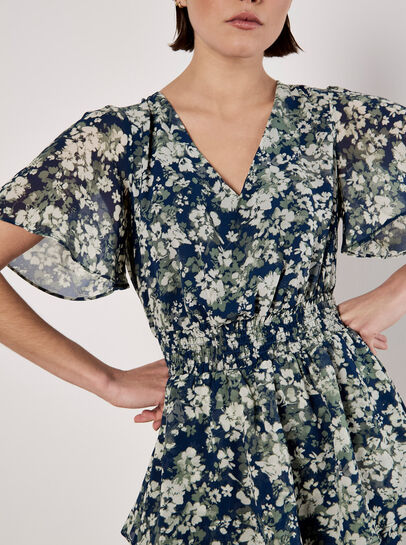 Blurred Floral Tiered Mini Dress
