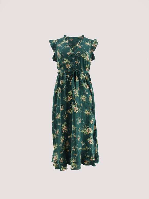 Floral Ditsy Midi Dress, Green, large