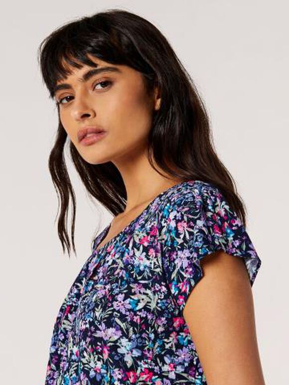 Garden Floral Top, Navy, large