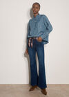 Ditsy Floral Embroidered Denim Blouse, Blue, large