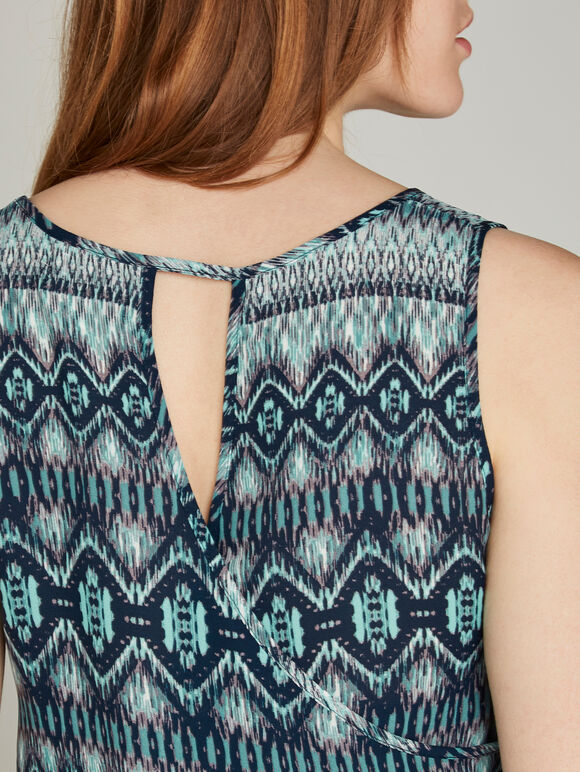Navy Ikat Sleeveless Top, Navy, large
