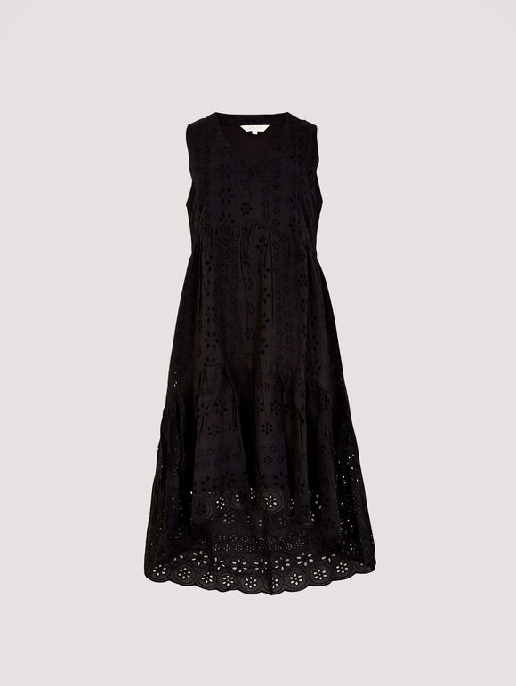 High-Low Anglaise Mini Dress, Black, large