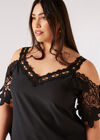 Curve Lace Cold Shoulder Top, Black, large