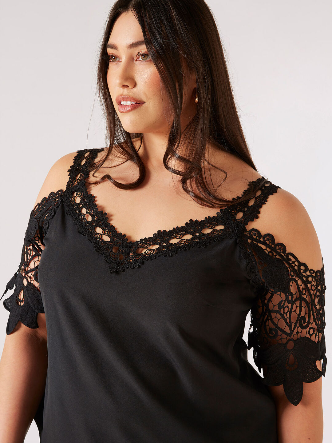 Image of Curve Lace Cold Shoulder Top