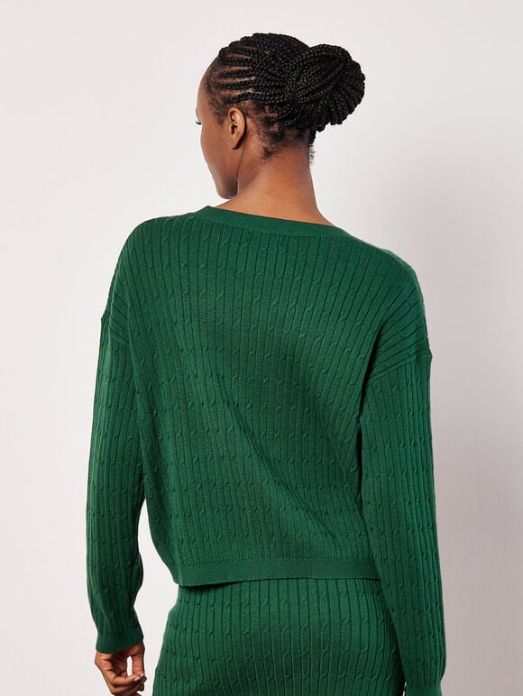 Fine Knit Cable Jumper, Green, large