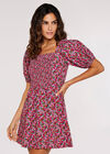 Balloon Sleeve Mini Dress, Fuchsia, large