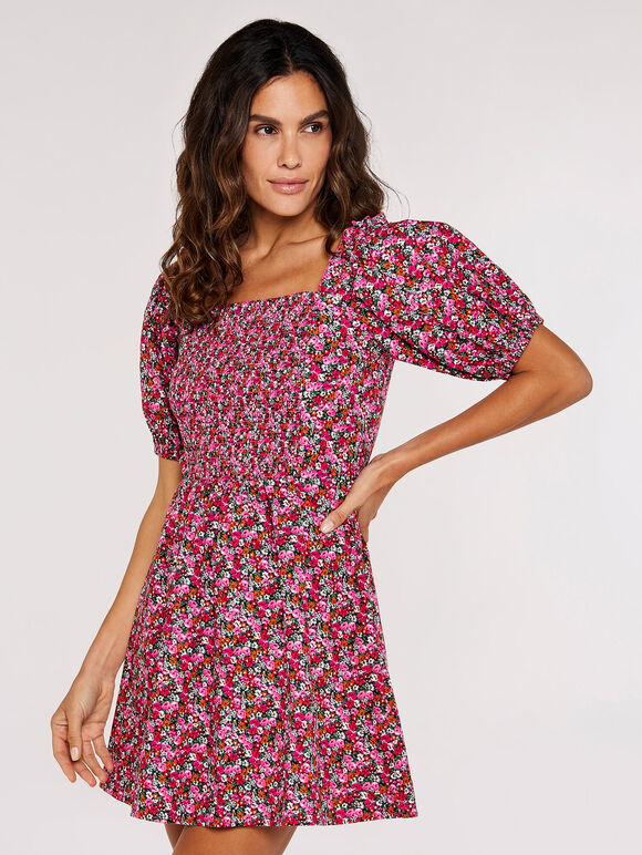 Balloon Sleeve Mini Dress, Fuchsia, large