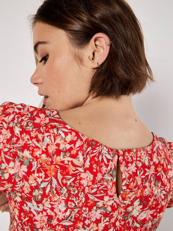 Garden Floral Top, Red, large