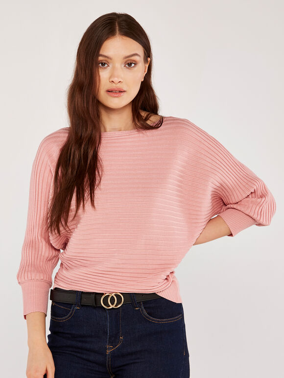 Ribbed Batwing Jumper, Pink, large