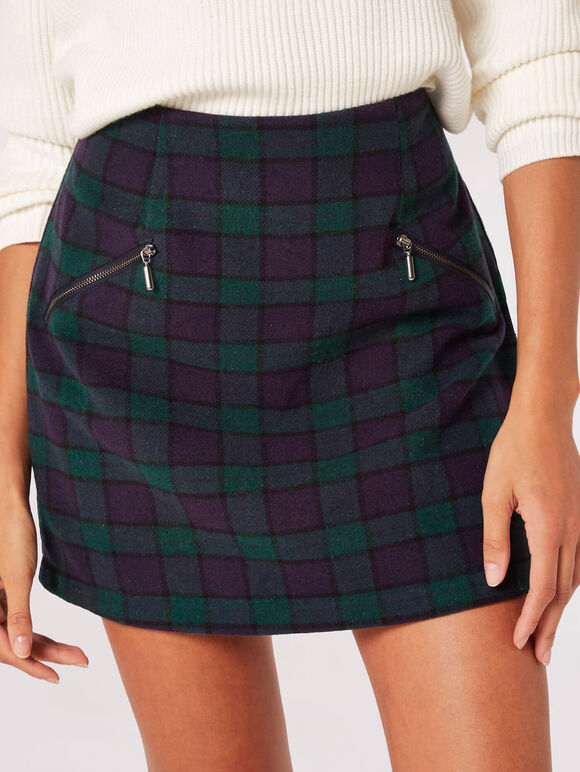 Plaid Mini Skirt, Navy, large